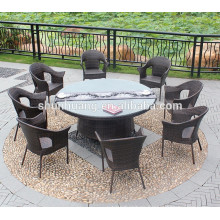 new design PE rattan woven 7pcs round table and chair garden outdoor chair